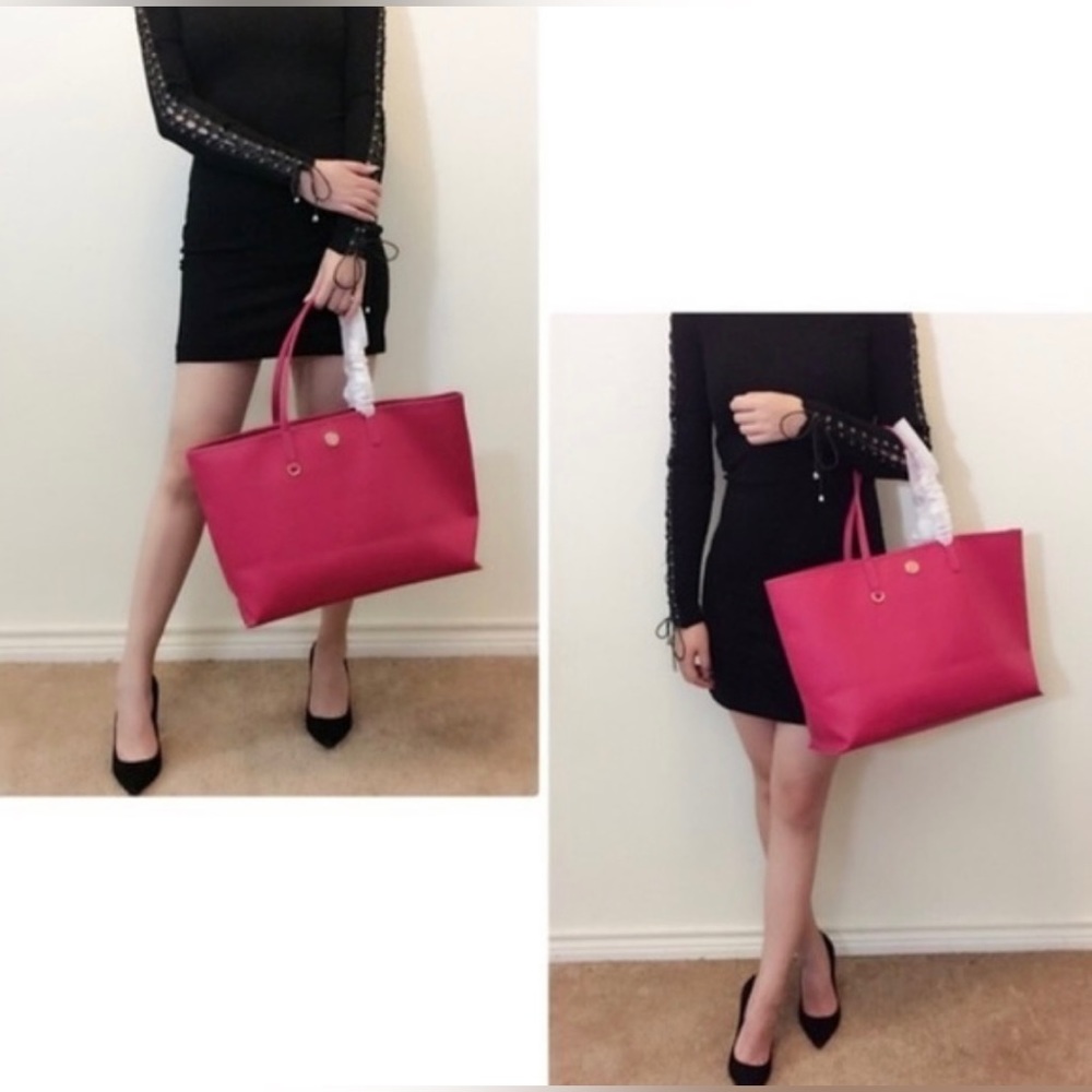 NWT Tory Burch Carnation Pink Large Coated Canvas Cameron Tote Bag $295